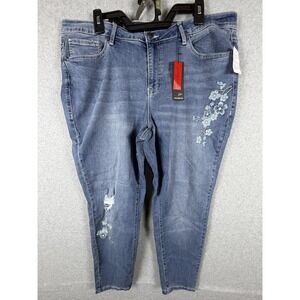 Earl Jean Jeans Womens 20W‎ Blue Skinny Ankle Embroidered Distressed Stretch